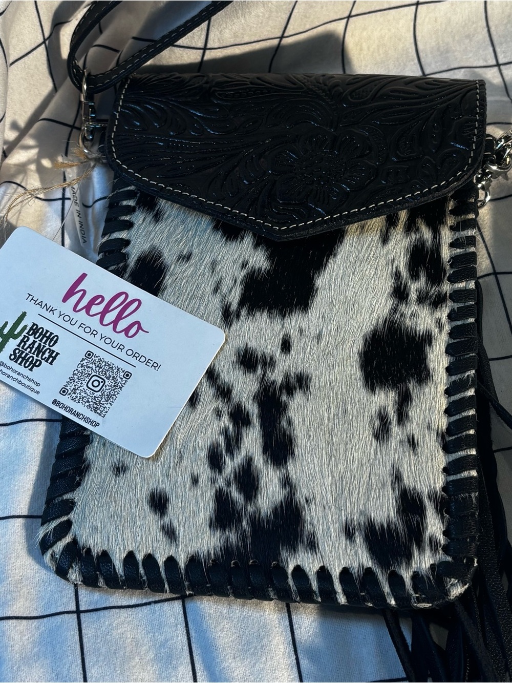 Boho Ranch Shop - Black & White Hair-On Hide Crossbody Phone Bag